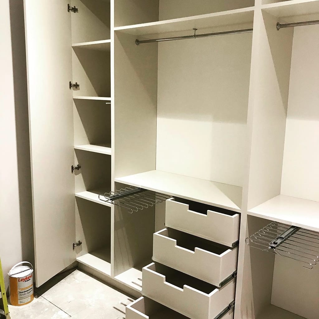 Hinged fitted wardrobe with full-length mirror end panel, master bedroom, Ealing W5